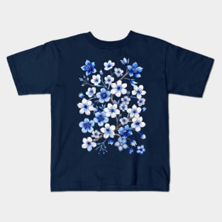 Blue Cherry Blossoms Kids T-Shirt